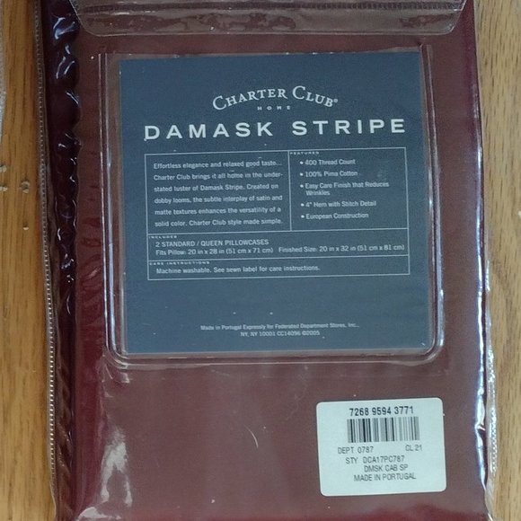 Charter Club Damask Stripe Pillow Case Set - Std/Q - Picture 2 of 2